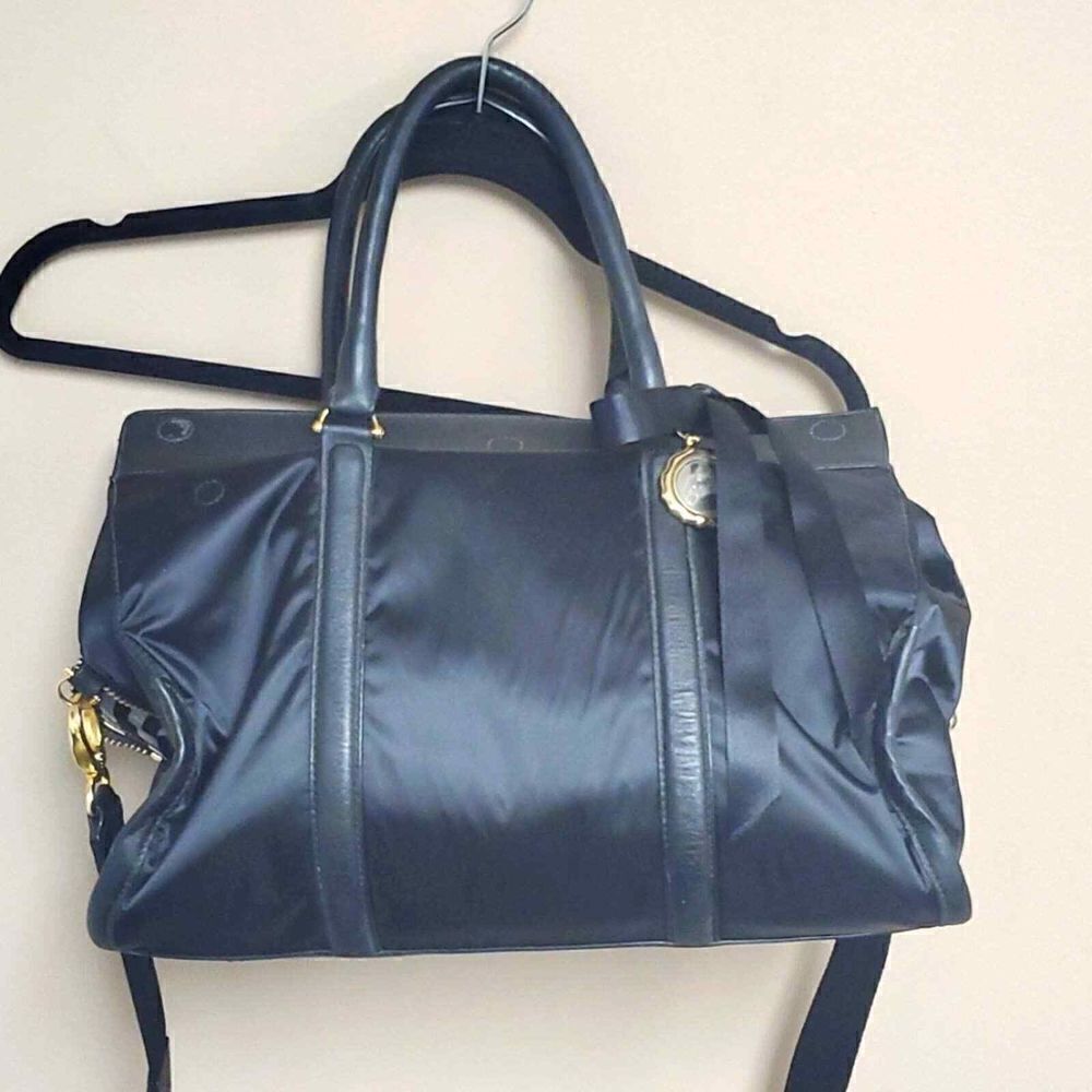 HENRI BENDEL Black Satin/Leather Duffle